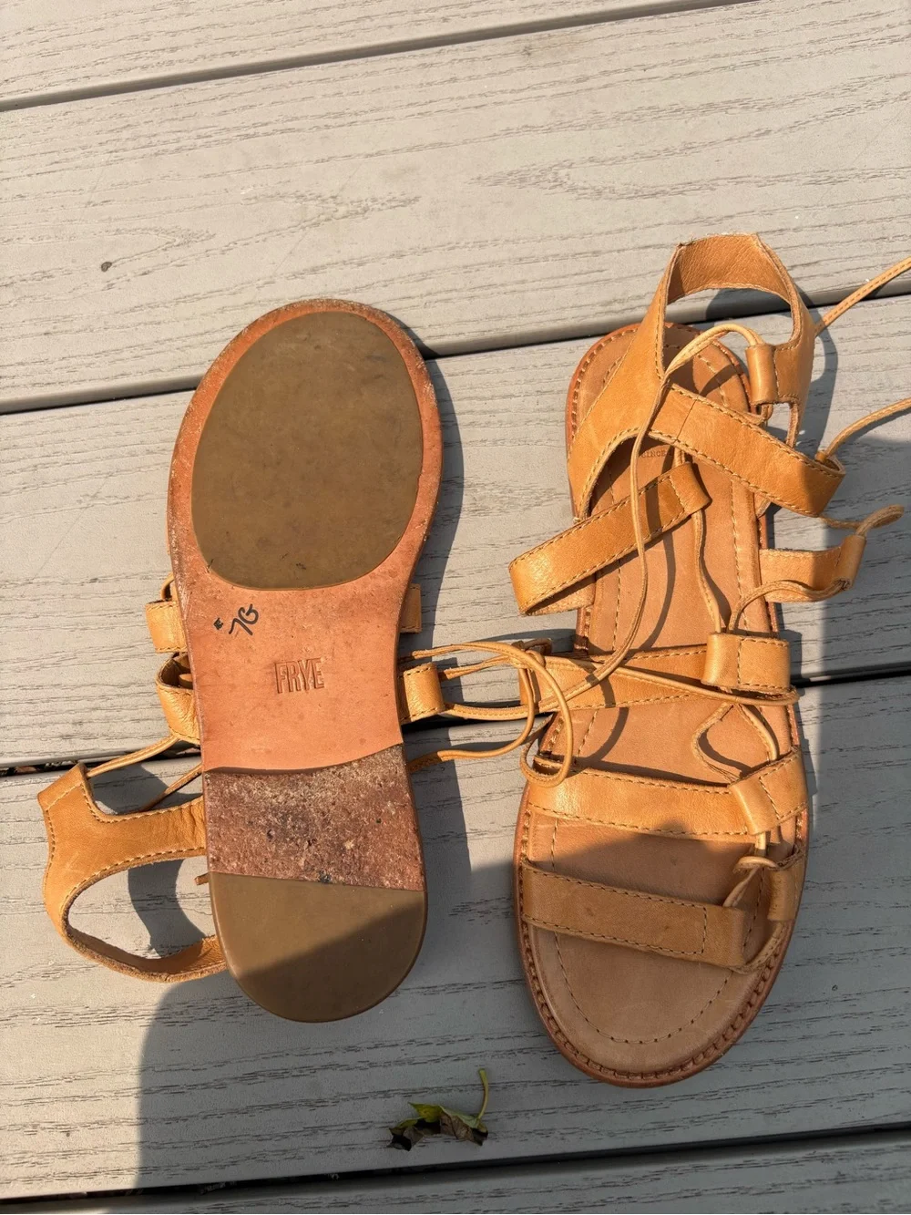 Frye Leather Lace-Up Gladiator Sandals Tan Boho Summer Size 7.5